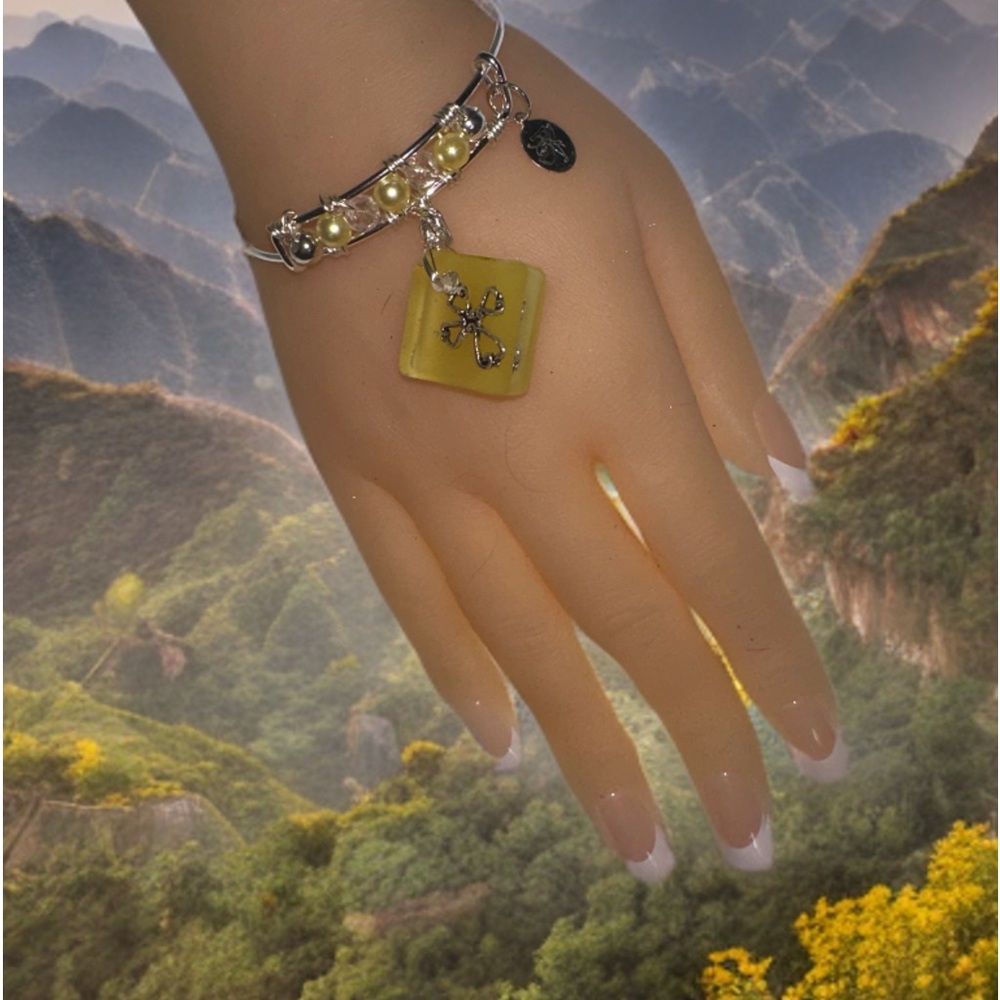 Cross Pendant Bangle Bracelet - image 1